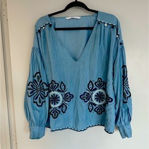 Zara beaded Blouse with puff sleeves | size Small